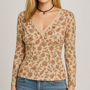 Y2K NoBo Paisley Babydoll Top Size M/L VNeck Mesh Floral Fairy 90s Earthy